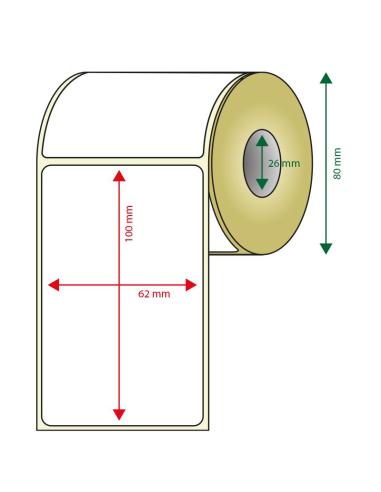 APPROX ROLLO ETIQUETAS ADHESIVAS TERMICAS 62MM X 100MM PACK 6 ROLLOSANCHO 80mm TAMAÑO ETIQUETA 62x100mm 300u POR ROLLO