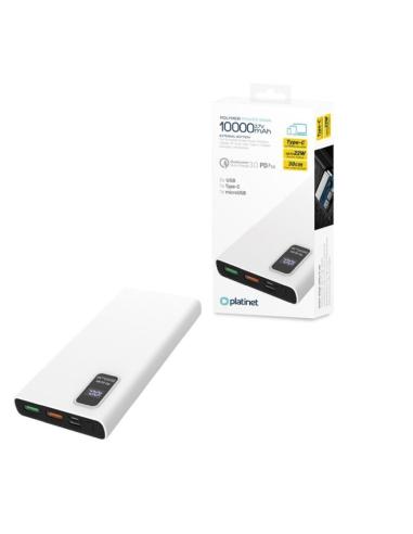 PLATINET POWER BANK 10.000mAh POLYMERO CARGA RAPIDA 3.0 BLANCO