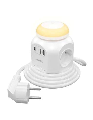 AISENS REGLETA 4 TOMAS CON INTERRUPTOR/ BLANCO4 Tomas de Corriente/ 1 USB Tipo-C/ 2 USB/ Cable 1.8m