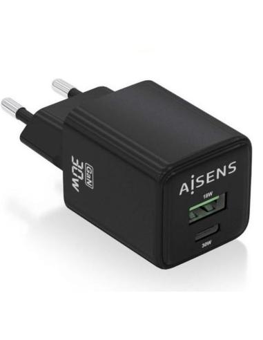 AISENS CARGADOR GAN DE PARED ASCH-30W2P037-W/ 30W/ 1XUSB/ 1xUSB-C / NEGRO