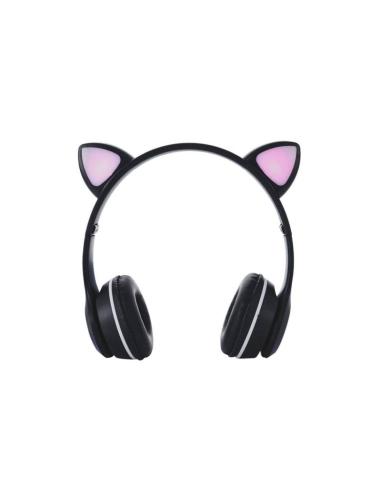 ONE+ AURICULARES BLUETOOTH NC3228 OREJAS DE GATO NEGRO 250MAH / FM / MICROSD / ILUMINACION LED