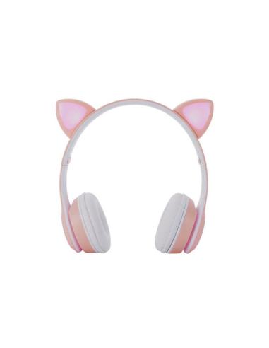 ONE+ AURICULARES BLUETOOTH NC3228 OREJAS DE GATO ROSA 250MAH / FM / MICROSD / ILUMINACION LED