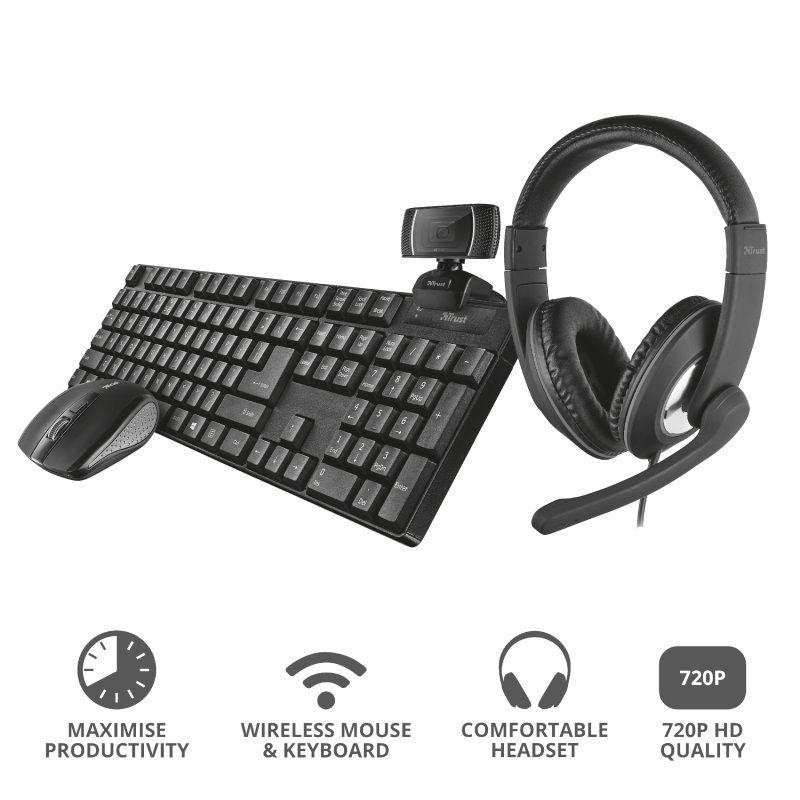 TRUST BUNDLE HOME OFFICE  INCLUYE HEADSET RENO TECLADO Y RATON XIMO Y UNA WEBCAM TRINO HD