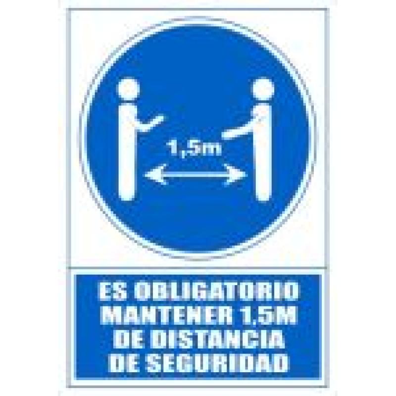 ARCHIVO 2000 SEÑAL OBLIGATORIO MANTENER LA DISTANCIA DE SEGURIDAD 1,5M 210X297 PVC AZUL Y BLANCO