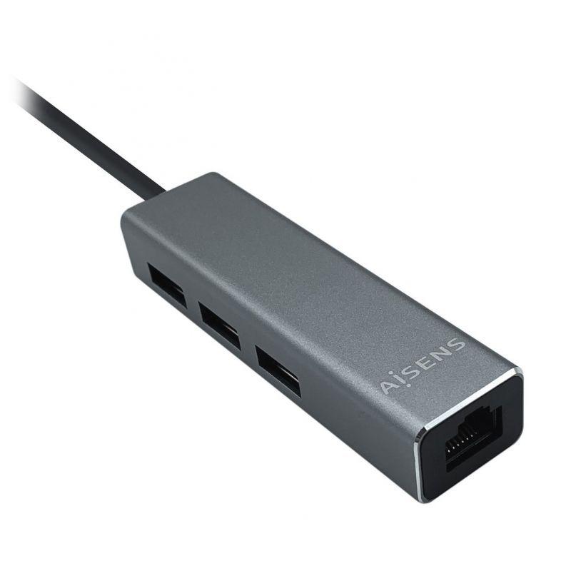 AISENS HUB USB 3.0 + RED GIGABIT GRIS3 PUERTOS USB / 1 PUERTO TJ45