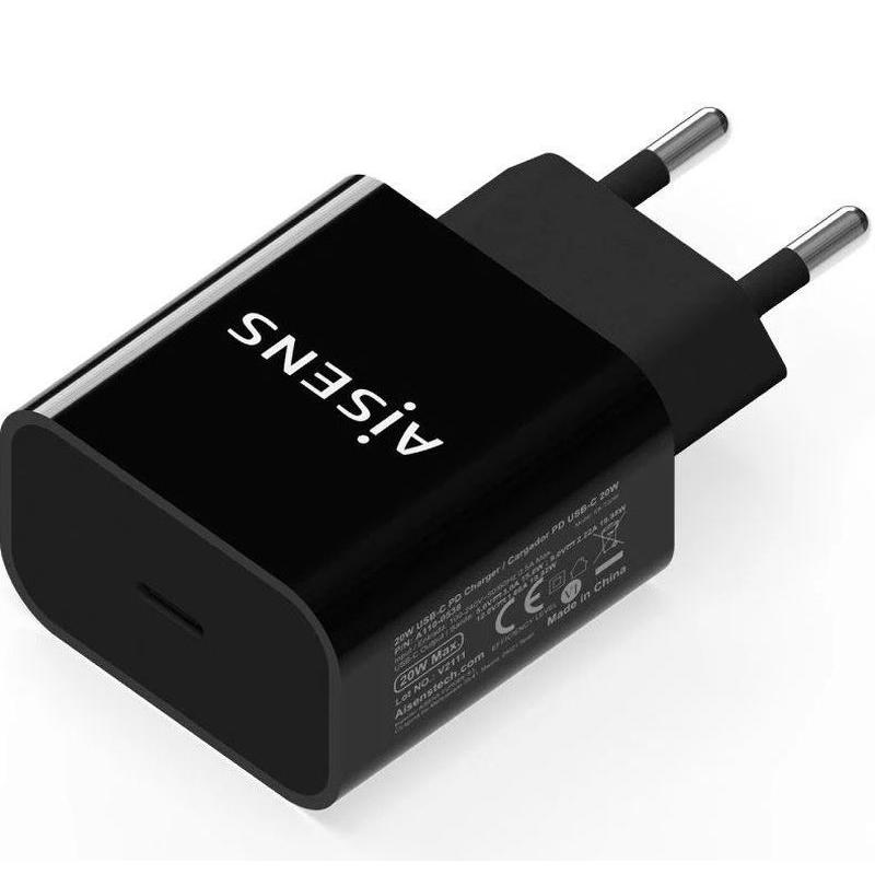 AISENS CARGADOR PARED 20W USB-C/ NEGRO 1xUSB Tipo-C/ 20W