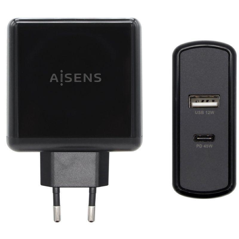 AISENS CARGADOR 57W NEGRO1xUSB-C PD3.0 45W, 1xUSB-A 5V/2.4A 12W