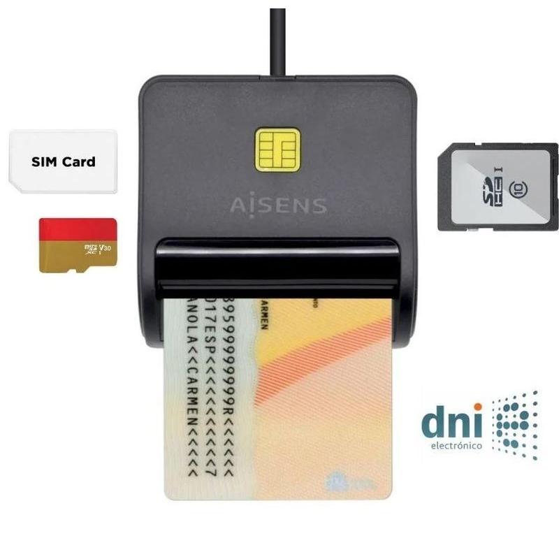 AISENS LECTOR DE DNI-E MAS LECTOR DE TARJETAS USB-A NEGRO