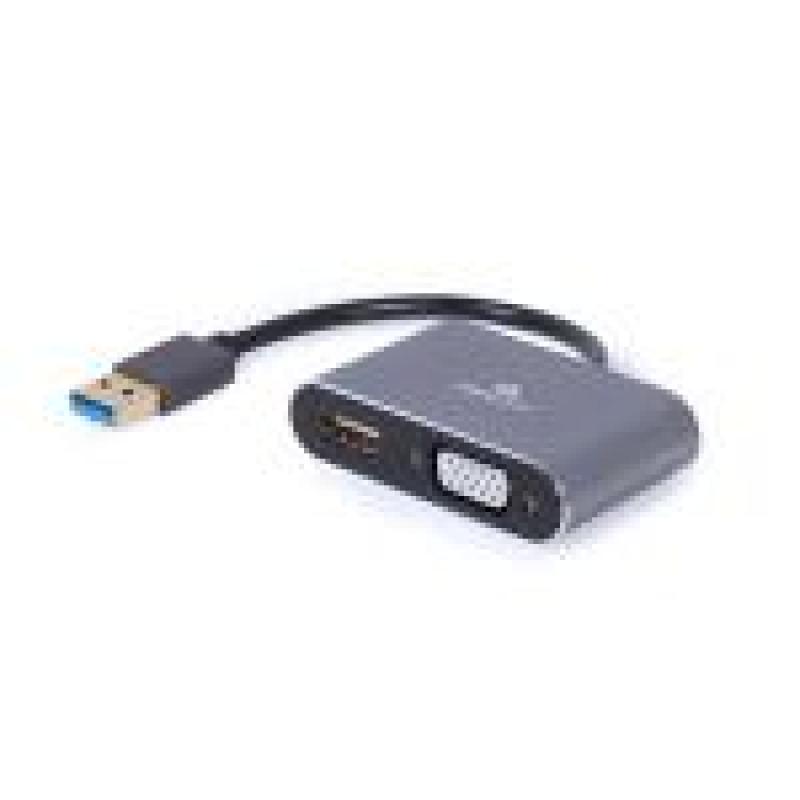 GEMBIRD ADAPTADO USB 3.0 A VGA Y HDMI  GRIS ESPACIAL