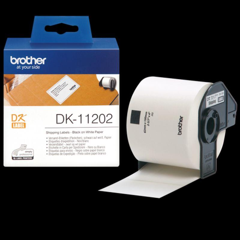 BROTHER ETIQUETAS DK11202 ETIQUETAS PRECORTADAS PARA ENVÍOS (PAPEL TÉRMICO). 300 ETIQUETAS BLANCAS DE 62 X 100 MM