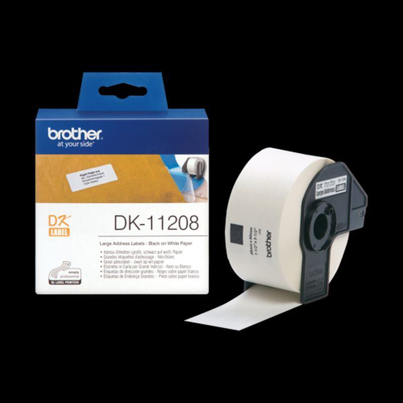 BROTHER ETIQUETAS DK11208 ETIQUETAS PRECORTADAS DE DIRECCIÓN GRANDES (PAPEL TÉRMICO). 400 ETIQUETAS BLANCAS DE 38 X 90 MM