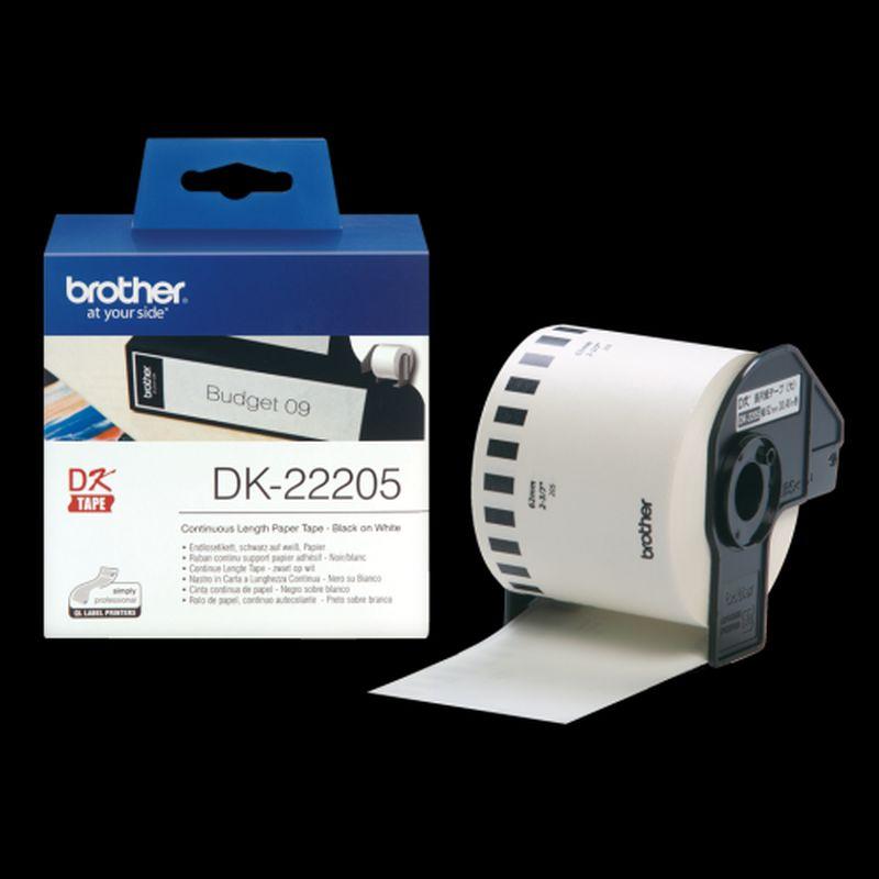 BROTHER ETIQUETAS DK22205CINTA CONTINUA DE PAPEL TÉRMICO (BLANCA). ANCHO: 62 MM. LONGITUD: 30,48 M