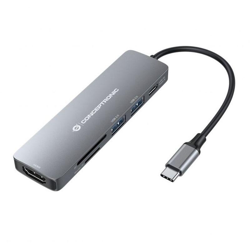 CONCEPTRONIC ADAPTADOR USB-C 6EN1  HDMI USB-C USB 3.0 LECTOR SD