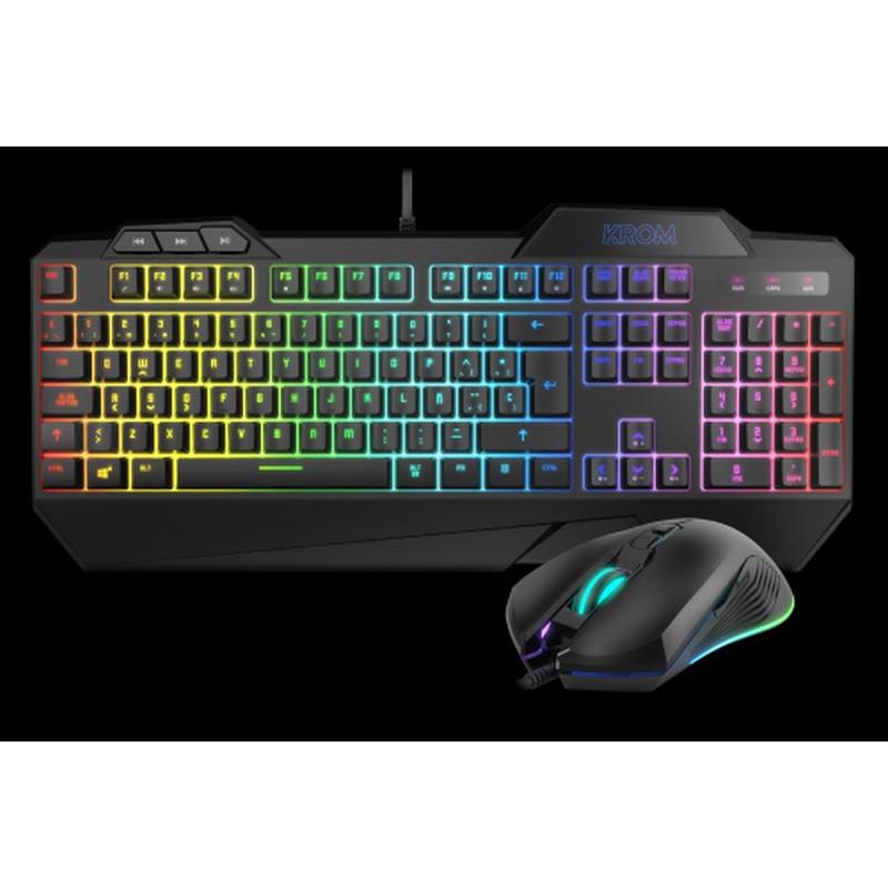 NOX KROM TECLADO RATON KRUSHER  PACK GAMING NEGROSEMI-MECHANICAL RGB COMBO