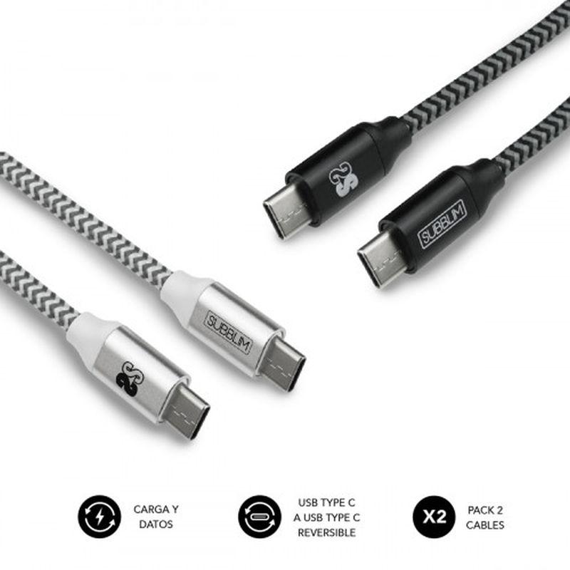 SUBBLIM PACK 2 CABLES USB TIPO C  USB TIPO C (3.0A) BLACK/SILVER