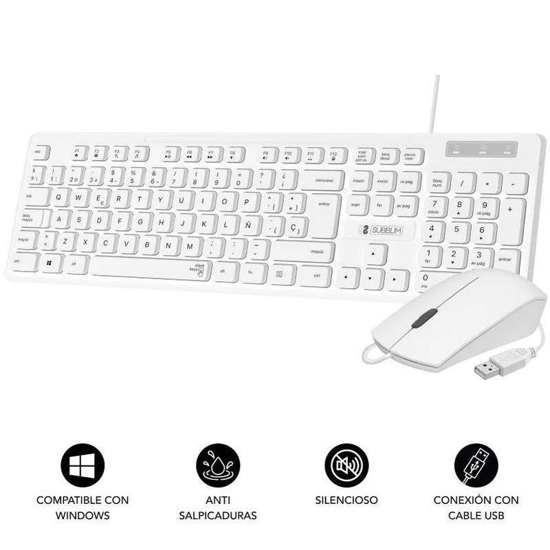 SUBBLIM TECLADO Y RATON COMBO BUSINESS SLIM CSSK02/ BLANCO