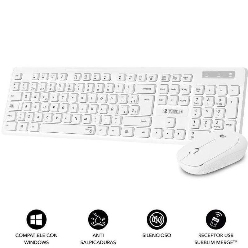 SUBBLIM TECLADO Y RATON COMBO BUSINESS SLIM SILENCIOSO CSSW11/ BLANCO