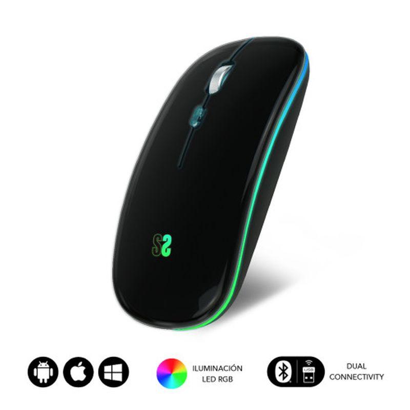 SUBBLIM RATON OPTICO WIRELESS LED DUAL FLAT MOUSE BLACK