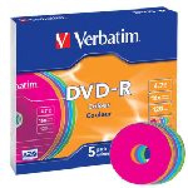 VERBATIM DVD-R 4.7GB 16X CAJA SLIM 5UD COLORES